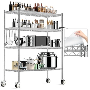 image:imageWire Shelving with Wheels 48x18x72 Inch 3000 Lbs Storage Shelves Heavy Duty CommercialGrade Adjustable Utility Shelf NSFCertified Metal Storage Rack with Shelf Liners 5Tier Matte BlackChrome
