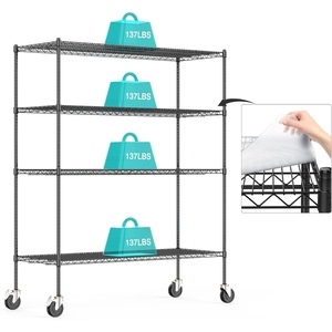 image:imageWire Shelving with Wheels 48x18x72 Inch 3000 Lbs Storage Shelves Heavy Duty CommercialGrade Adjustable Utility Shelf NSFCertified Metal Storage Rack with Shelf Liners 5Tier Matte BlackBlack
