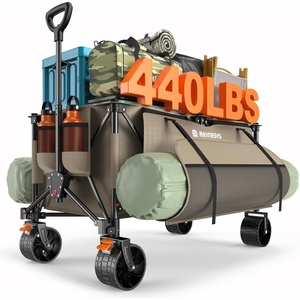 image:imageRaynesys Collapsible Wagon Cart with Wheels Foldable 440lbs 300L Heavy Duty Folding Wagon for Sports Beach Grocery Camping Coffee Brown  Upgraded Effortless Elegance