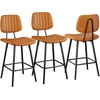 image:imageRaynesys 246 Inch Counter Height Barstools Set of 3 High Backrest Faux Leather Upholstered Counter Stools with Armless Footrest Brown