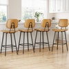 image:imageRaynesys 24Inch Leather Bar Stools Set of 3 with High Backrest BeigeBrown