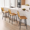 image:imageRaynesys 24Inch Leather Bar Stools Set of 3 with High Backrest BeigeBrown