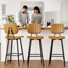 image:imageRaynesys 24Inch Leather Bar Stools Set of 3 with High Backrest BeigeBrown