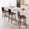 image:imageRaynesys 24Inch Leather Bar Stools Set of 3 with High Backrest BeigeDark Brown