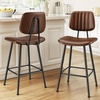 image:imageRaynesys 24Inch Leather Bar Stools Set of 3 with High Backrest BeigeDark Brown