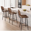 image:imageRaynesys 24Inch Leather Bar Stools Set of 3 with High Backrest BeigeDark Brown