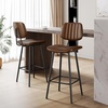 image:imageRaynesys 24Inch Leather Bar Stools Set of 3 with High Backrest BeigeDark Brown
