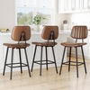 image:imageRaynesys 24Inch Leather Bar Stools Set of 3 with High Backrest BeigeDark Brown