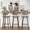 image:imageRaynesys 24Inch Leather Bar Stools Set of 3 with High Backrest BeigeGrey