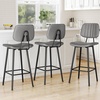 image:imageRaynesys 24Inch Leather Bar Stools Set of 3 with High Backrest BeigeGrey