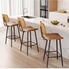 image:imageRaynesys 24Inch Leather Bar Stools Set of 4 with High Backrest BeigeBrown