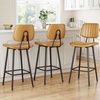 image:imageRaynesys 24Inch Leather Bar Stools Set of 4 with High Backrest BeigeBrown