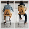 image:imageRaynesys 24Inch Leather Bar Stools Set of 4 with High Backrest BeigeBrown