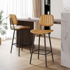 image:imageRaynesys 24Inch Leather Bar Stools Set of 4 with High Backrest BeigeBrown