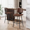 image:imageRaynesys 24Inch Leather Bar Stools Set of 4 with High Backrest BeigeDark Brown