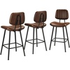 image:imageRaynesys 24Inch Leather Bar Stools Set of 4 with High Backrest BeigeDark Brown