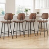 image:imageRaynesys 24Inch Leather Bar Stools Set of 4 with High Backrest BeigeDark Brown