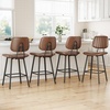 image:imageRaynesys 24Inch Leather Bar Stools Set of 4 with High Backrest BeigeDark Brown
