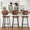 image:imageRaynesys 24Inch Leather Bar Stools Set of 4 with High Backrest BeigeDark Brown