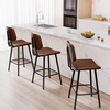image:imageRaynesys 24Inch Leather Bar Stools Set of 4 with High Backrest BeigeDark Brown