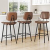 image:imageRaynesys 24Inch Leather Bar Stools Set of 4 with High Backrest BeigeDark Brown