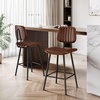 image:imageRaynesys 24Inch Leather Bar Stools Set of 4 with High Backrest BeigeDark Brown