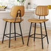 image:imageRaynesys 24Inch Leather Bar Stools Set of 3 with High Backrest BeigeBrown