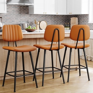 image:imageRaynesys 246 Inch Counter Height Barstools Set of 3 High Backrest Faux Leather Upholstered Counter Stools with Armless Footrest Brown