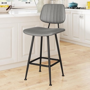 image:imageRaynesys 24Inch Leather Bar Stools Set of 3 with High Backrest BeigeGrey