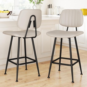 image:imageRaynesys 24Inch Leather Bar Stools Set of 4 with High Backrest BeigeBeige